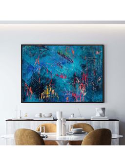 ARTCREST - Cobalt Blue Abstract Painting Black Box Framed Canvas