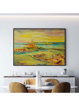 ARTCREST - Colorful Sunset At The Sea Coast Painting Black Box Framed Canvas