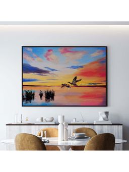 ARTCREST - Cranes At Sunset Painting Black Box Framed Canvas