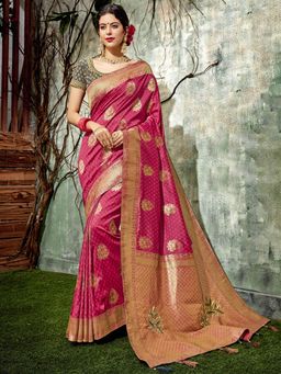 Odette - Pink Weaved Silk Designer Saree with Unstitched Blouse
