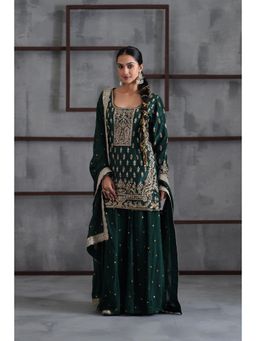 Deepika Chadha - Green Embroidered Kurti with Palazzo and Dupatta (Set of 3)