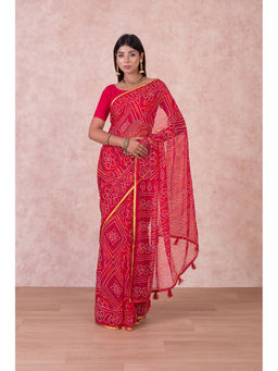 KISHORI - Womens Georgette Saree and Blouse Fabric-Red