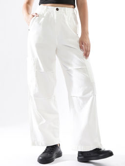 Hubberholme - Women Washed Baggy High-Rise White Jeans