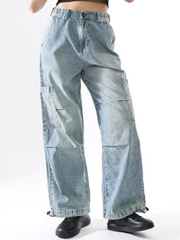 Hubberholme - Women Washed Baggy High-Rise Blue Jeans