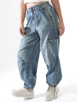 Hubberholme - Women Washed Baggy High-Rise Blue Jeans