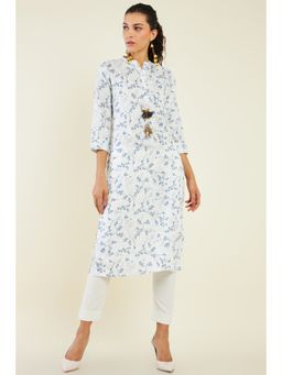 Soch - Women Off White Linen Printed Kurta