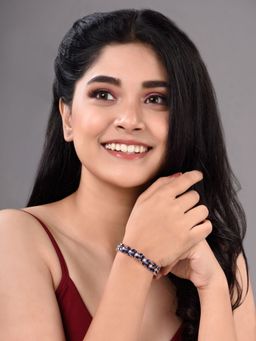 Saraf RS Jewellery - Rose Gold Plated Leaf Design Blue AD studded Designer Tennis Bracelet