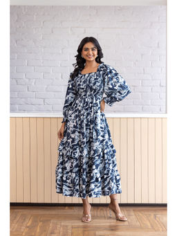 Polago Clothing - Blue Smocked Cotton Nursing Midi Dress