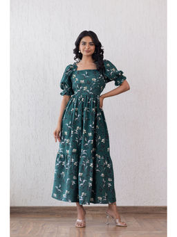 Polago Clothing - Green Cotton Nursing Midi Dress