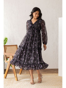 Polago Clothing - Black Chiffon Midi Dress