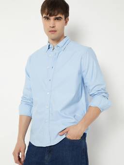 max - Blue Men Solid Regular Fit Shirt