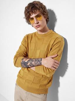 max - Yellow Men Checks Sweater