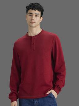 Pepe Jeans - Essential Wear Men Red Slim Fit Long Sleeves Henley Neck T-Shirt