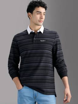 Pepe Jeans - Effortless Wear Men Black Striped Long Sleeves Polo T-Shirt