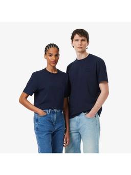 Lacoste - Premium Essential Blue Embossed Branding Cotton T-Shirt