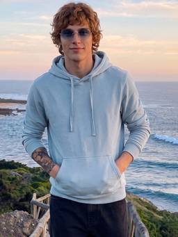 max - Blue Men Hooded Hoodie