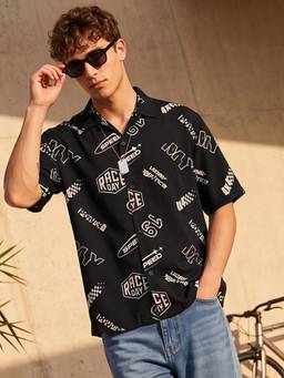 max - Black Men Printed Shirt