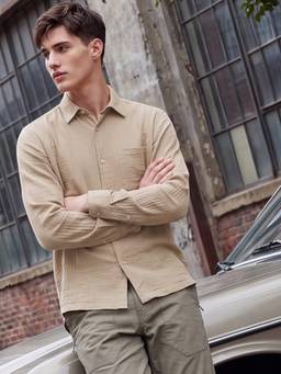max - Beige Men Textured Shirt