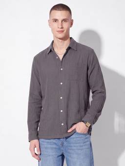 max - Grey Men Textured Shirt