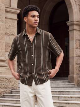 max - Brown Men Striped Shirt