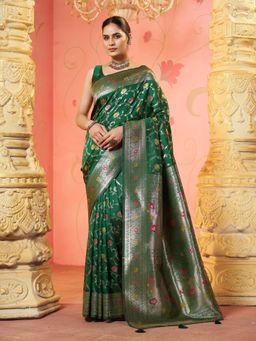 Garden VARELI - Green Floral Woven Saree With Unstitched Blouse