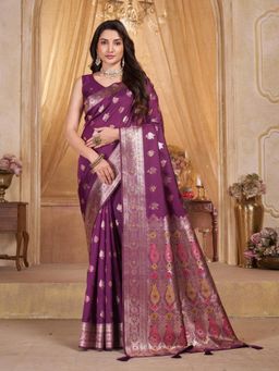 Garden VARELI - Wine Woven Saree With Unstitched Blouse