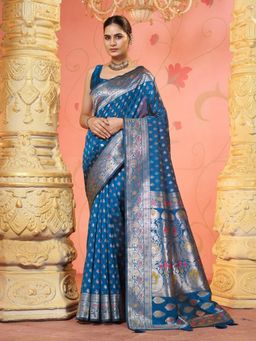 Garden VARELI - Blue Woven Saree With Unstitched Blouse