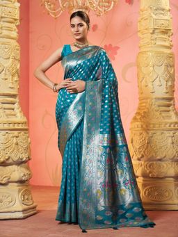 Garden VARELI - Teal Woven Saree With Unstitched Blouse