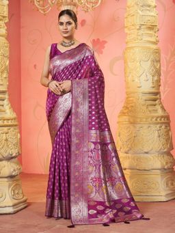 Garden VARELI - Magenta Woven Saree Without Blouse