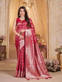 Garden VARELI - Red Woven Zari Saree Without Blouse