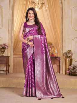 Garden VARELI - Magenta Woven Zari Saree Without Blouse