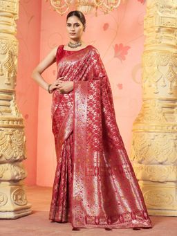 Garden VARELI - Red Woven Zari Saree Without Blouse