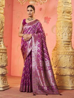 Garden VARELI - Magenta Woven Zari Saree Without Blouse