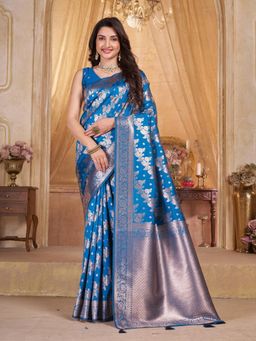 Garden VARELI - Blue Woven Zari Saree With Unstitched Blouse