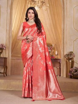 Garden VARELI - Red Woven Zari Saree Without Blouse