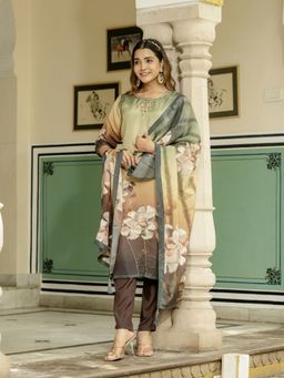 Odette - Multi-Color Floral Embellished Sequined Kurta With Pant And Dupatta