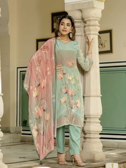 Odette - Blue Floral Embellished Sequined Kurta With Pant And Dupatta