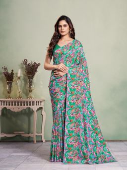 Garden VARELI - Green Printed Art Silk Saree With Unstitched Blouse