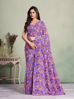 Garden VARELI - Purple Printed Art Silk Saree With Unstitched Blouse