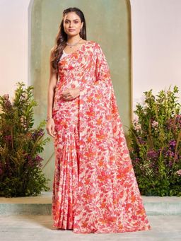 Garden VARELI - Magenta Floral Printed Saree With Unstitched Blouse