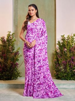 Garden VARELI - Pink Floral Printed Saree With Unstitched Blouse