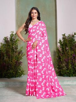 Garden VARELI - Magenta Floral Printed Saree With Unstitched Blouse