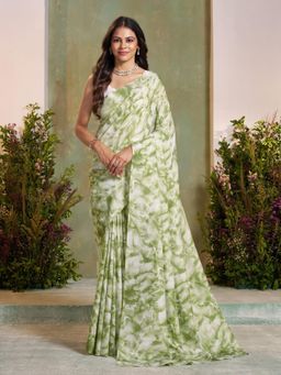Garden VARELI - Green Floral Printed Saree With Unstitched Blouse