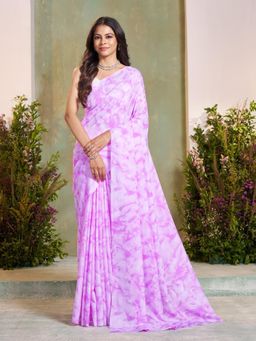Garden VARELI - Purple Tie And Dye Printed Saree With Unstitched Blouse