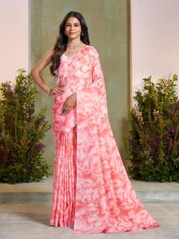 Garden VARELI - Peach Floral Printed Saree With Unstitched Blouse
