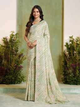 Garden VARELI - Green Abstract Printed Saree With Unstitched Blouse