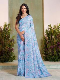 Garden VARELI - Blue Abstract Printed Saree With Unstitched Blouse