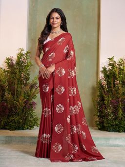 Garden VARELI - Maroon Tie And Dye Printed Saree With Unstitched Blouse