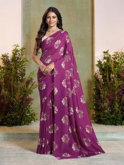 Garden VARELI - Wine Tie And Dye Printed Saree With Unstitched Blouse