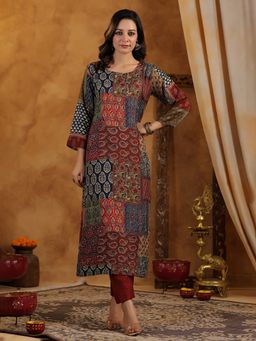 MEENA BAZAAR - Brown Printed Kurta with Pant